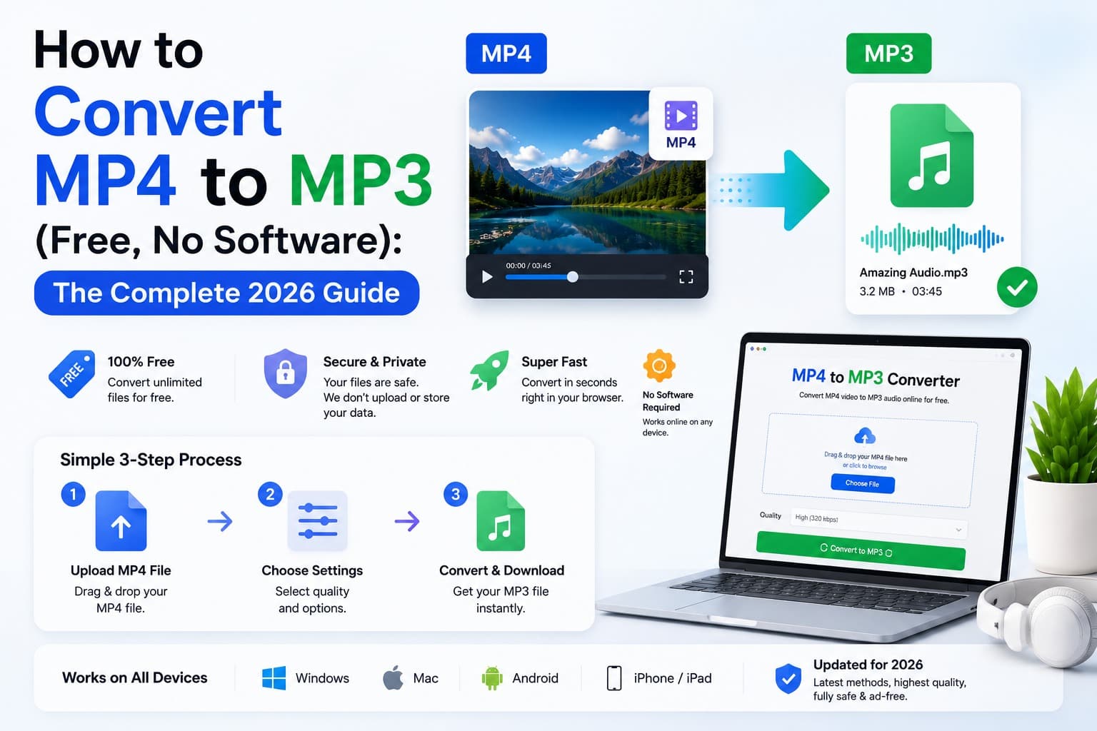 How to convert MP4 to MP3 for free with no software - EveryFileTool guide